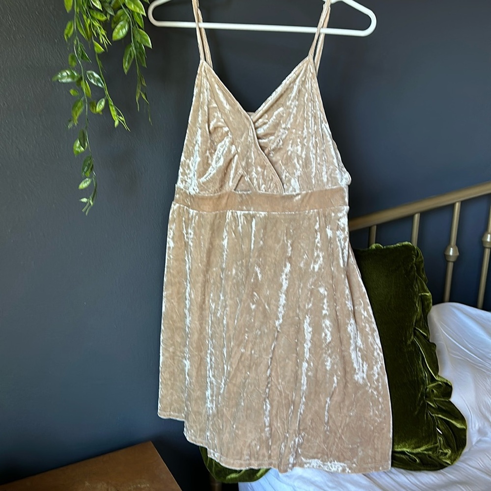 Love, Fire Champagne Gold Velvet Dress with Cutout NWT